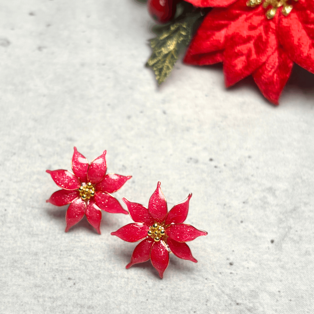 【ポインセチア】2wayピアス/レッド/クリスマス/サージカルステンレス/金属アレルギー対応/冬の新作/受注生産 | 2枚目